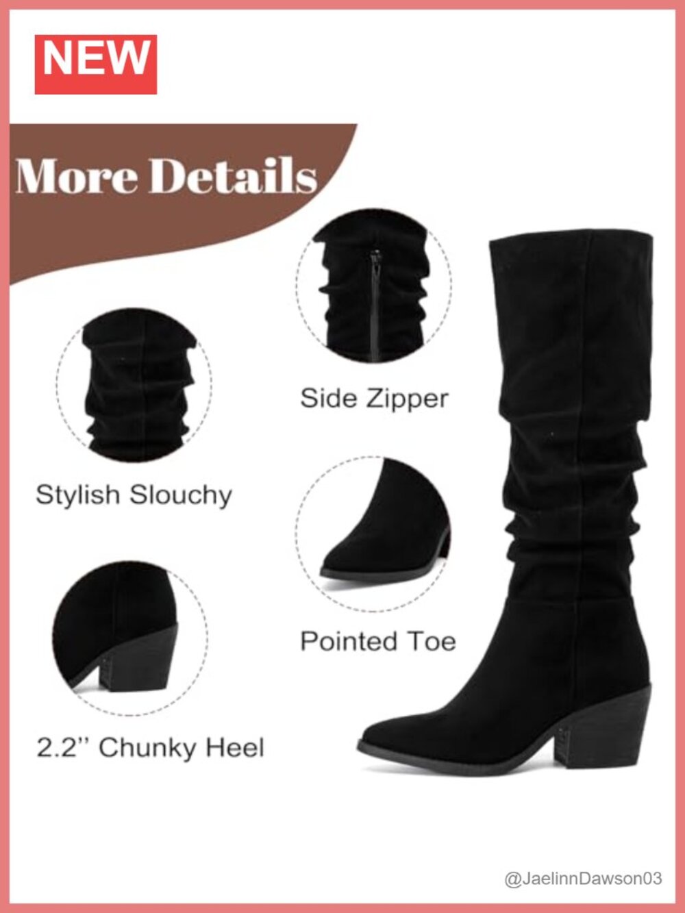 Womens Knee High Boots Slouchy Pointed Toe Heeled Microfiber - Picture 3 of 6
